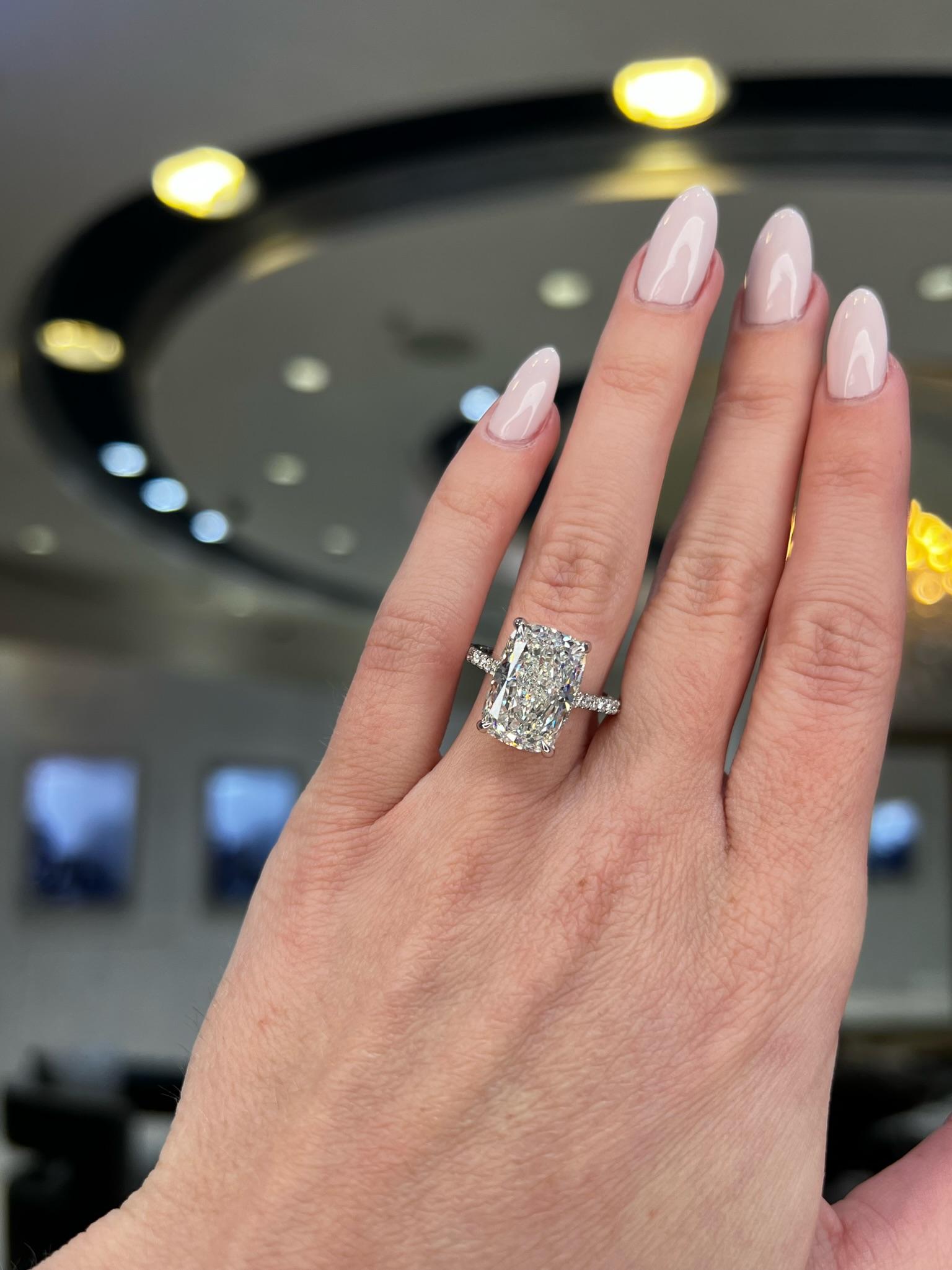 David Rosenberg 8.07 Carat Elongated Cushion Shape GIA Diamond Engagement Ring For Sale 3