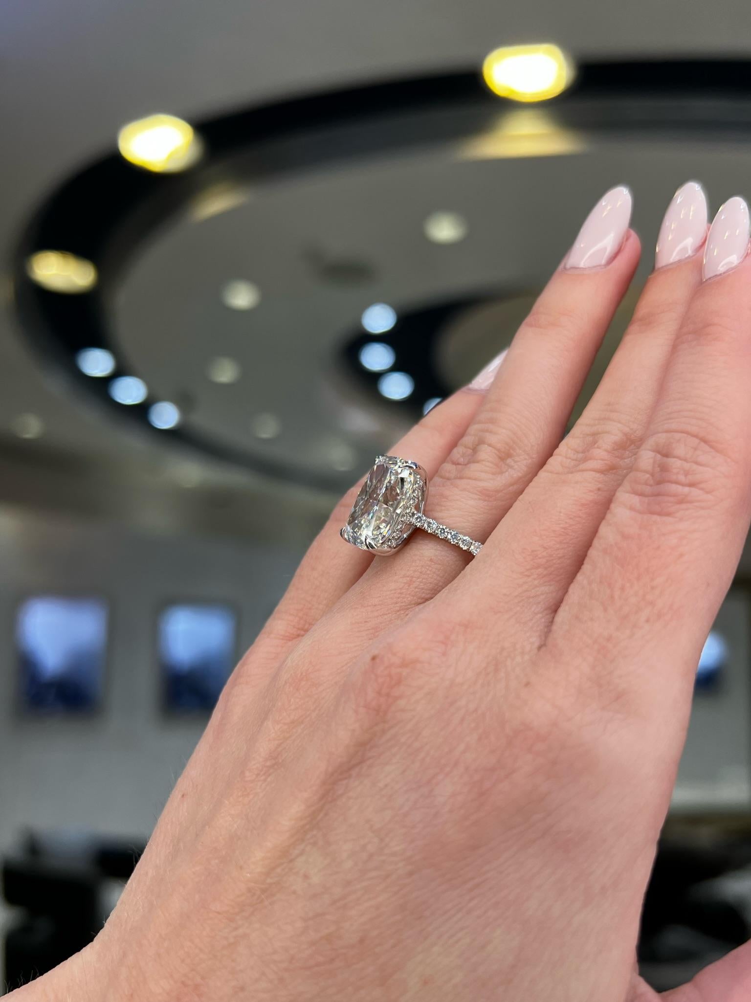 David Rosenberg 8.07 Carat Elongated Cushion Shape GIA Diamond Engagement Ring For Sale 4