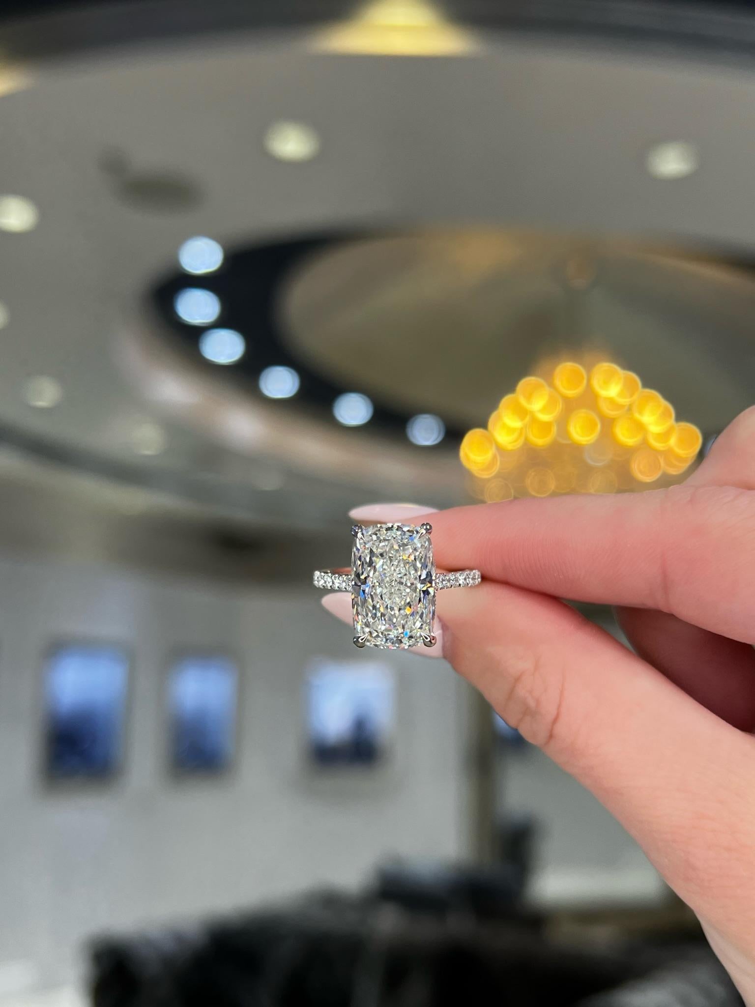 David Rosenberg 8.07 Carat Elongated Cushion Shape GIA Diamond Engagement Ring For Sale 5