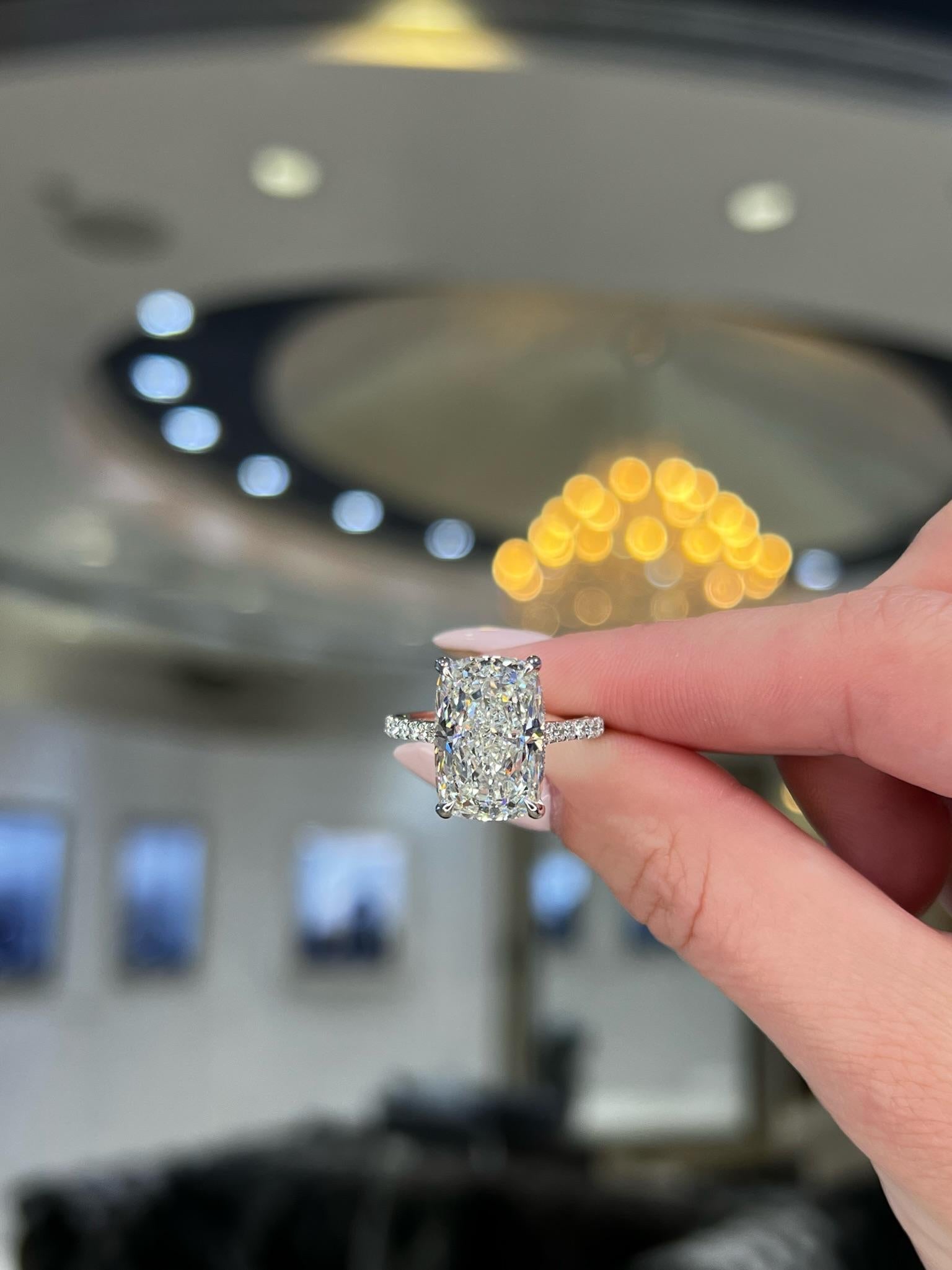 David Rosenberg 8.07 Carat Elongated Cushion Shape GIA Diamond Engagement Ring For Sale 7