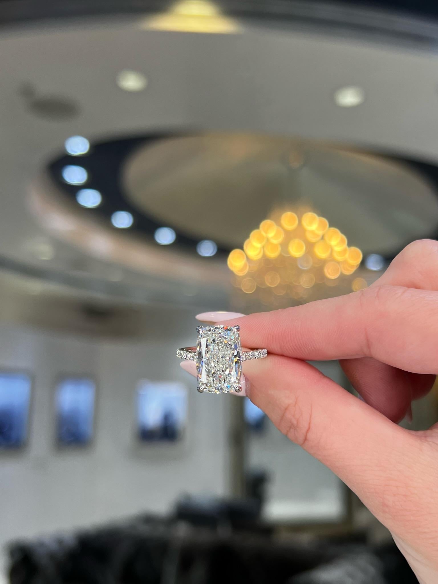 David Rosenberg 8.07 Carat Elongated Cushion Shape GIA Diamond Engagement Ring For Sale 9