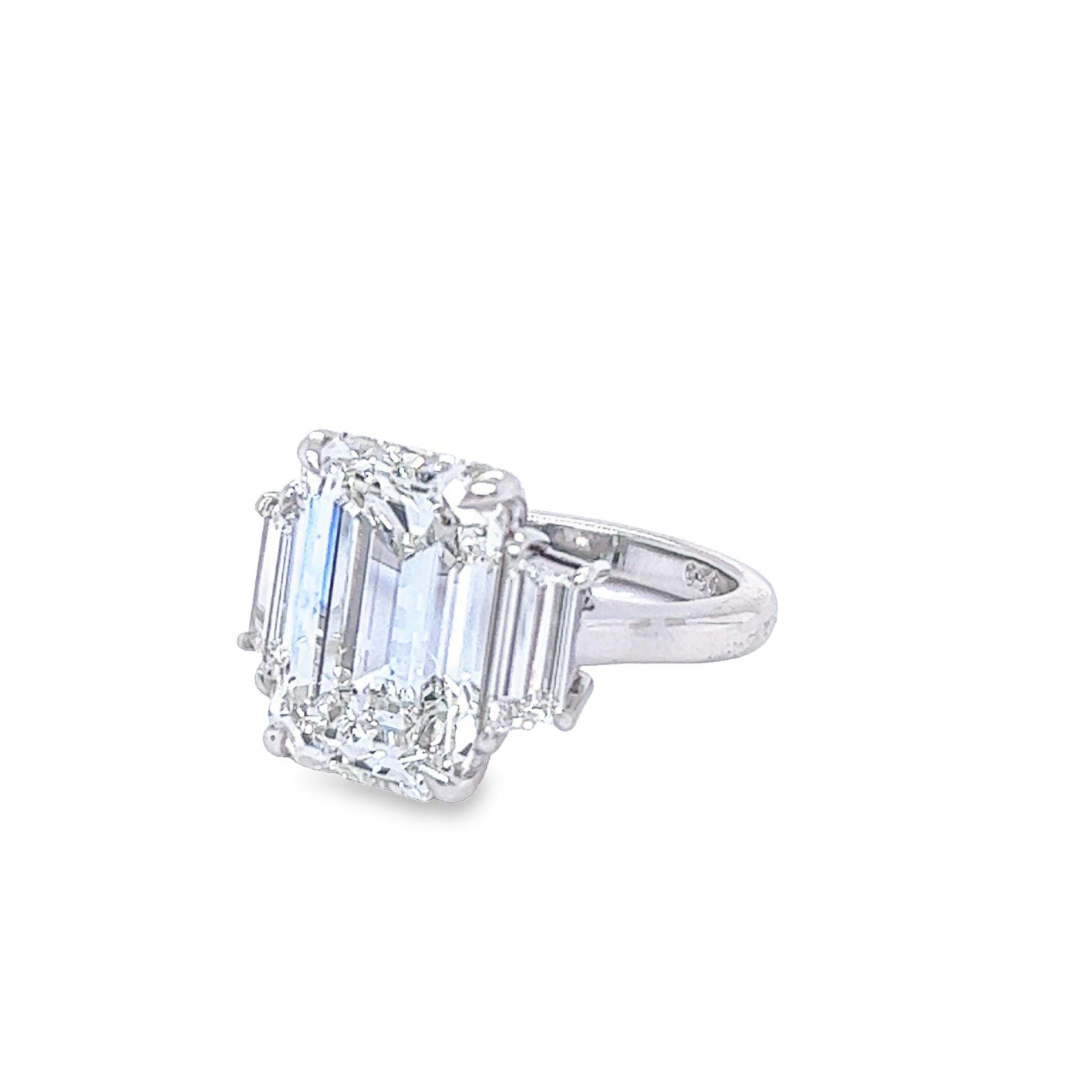 Modern David Rosenberg 8.37 Carat Emerald Cut GIA Three Stone Diamond Engagement Ring For Sale