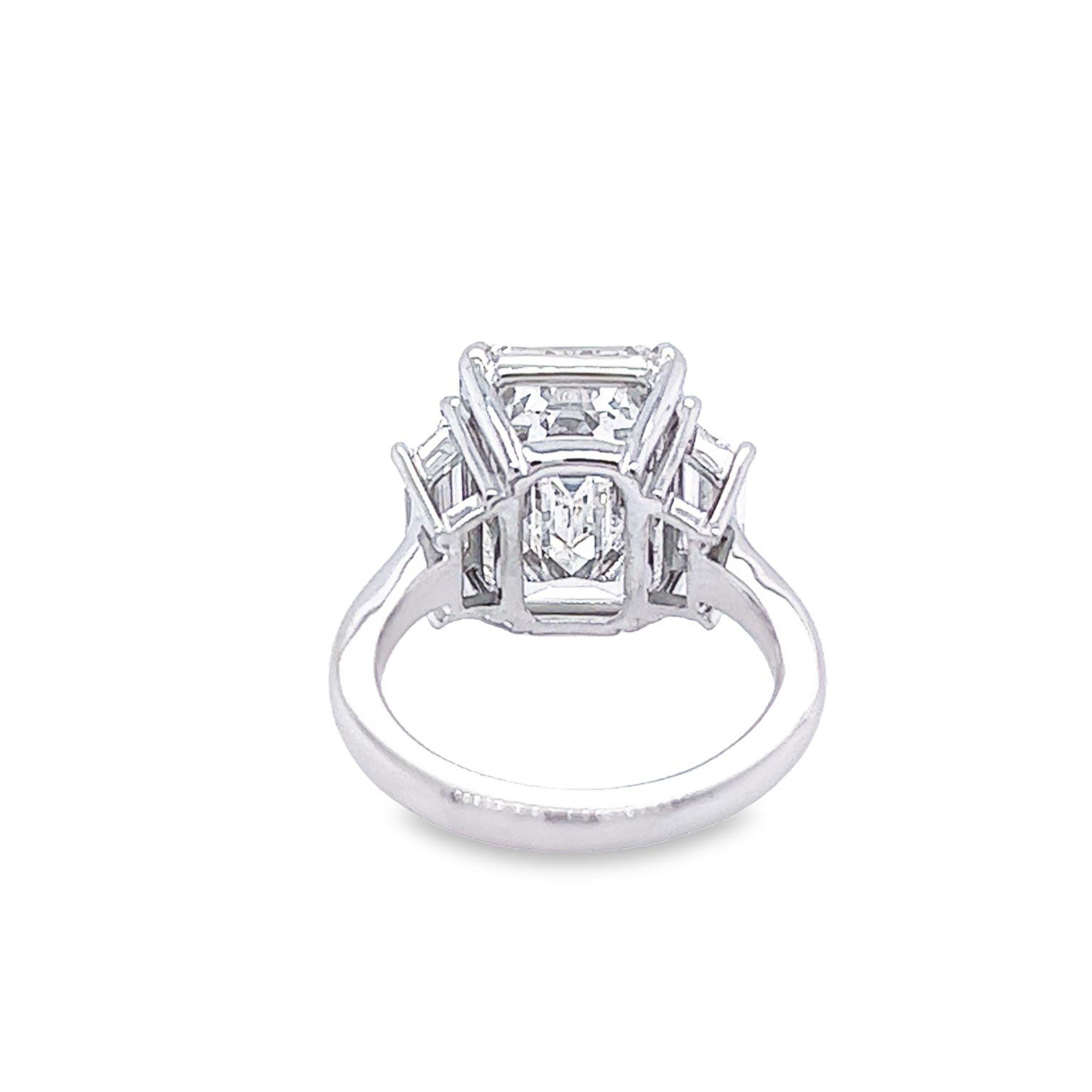 Women's David Rosenberg 8.37 Carat Emerald Cut GIA Three Stone Diamond Engagement Ring For Sale