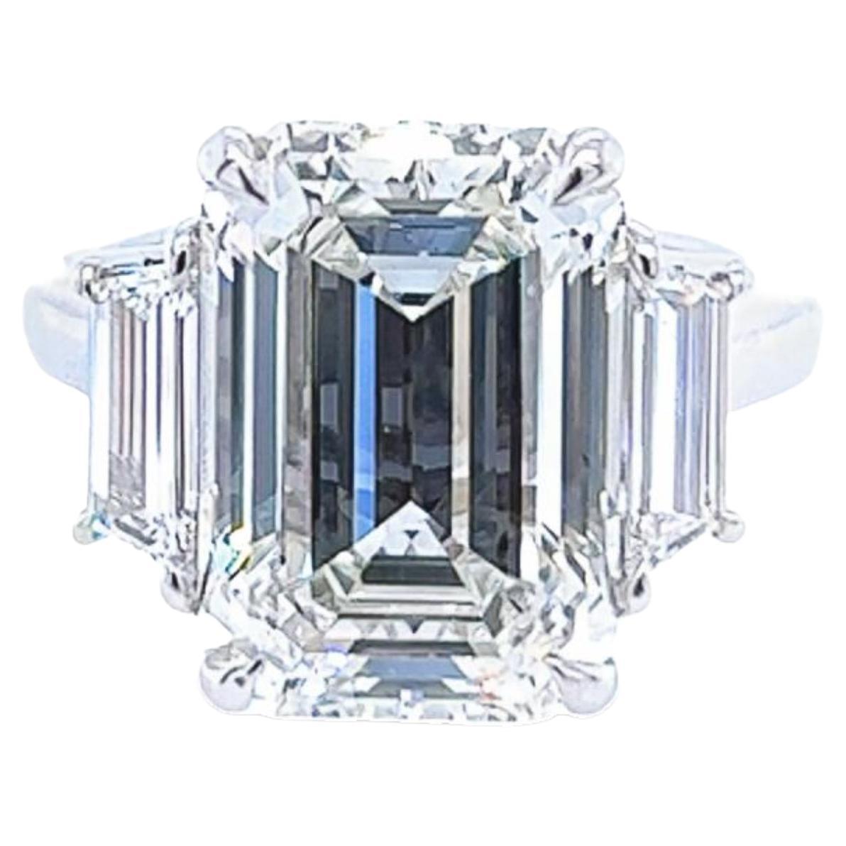 David Rosenberg 8.37 Carat Emerald Cut GIA Three Stone Diamond Engagement Ring For Sale