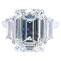 David Rosenberg Verlobungsring mit 8.37 Karat Diamanten im Smaragdschliff, GIA mit drei Steinen