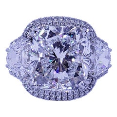 David Rosenberg 9.21 Carat Cushion Cut GIA Three Stone Diamond Engagement Ring