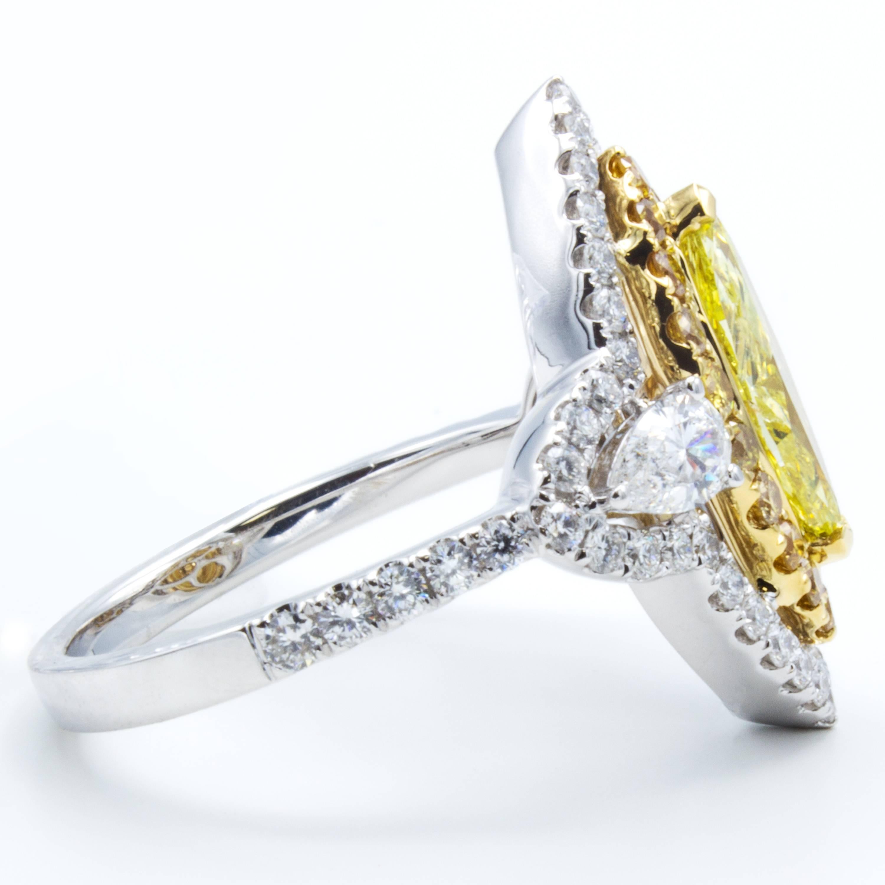 Modern David Rosenberg .93 Carat FIY GIA Marquise Halo Three-Stone Diamond Ring