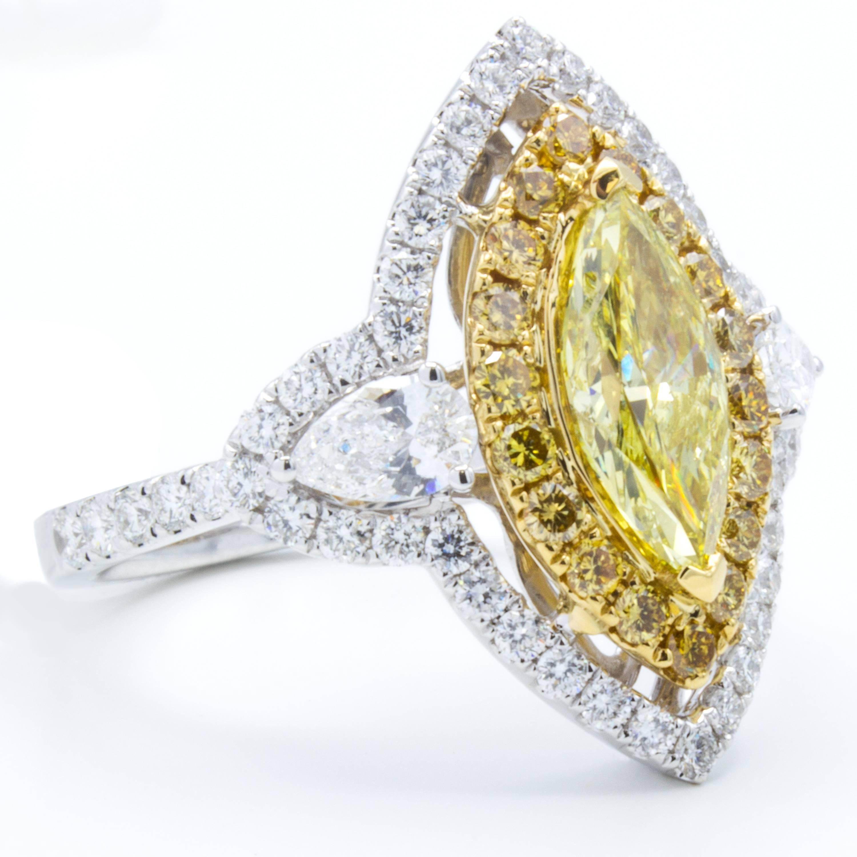 Marquise Cut David Rosenberg .93 Carat FIY GIA Marquise Halo Three-Stone Diamond Ring