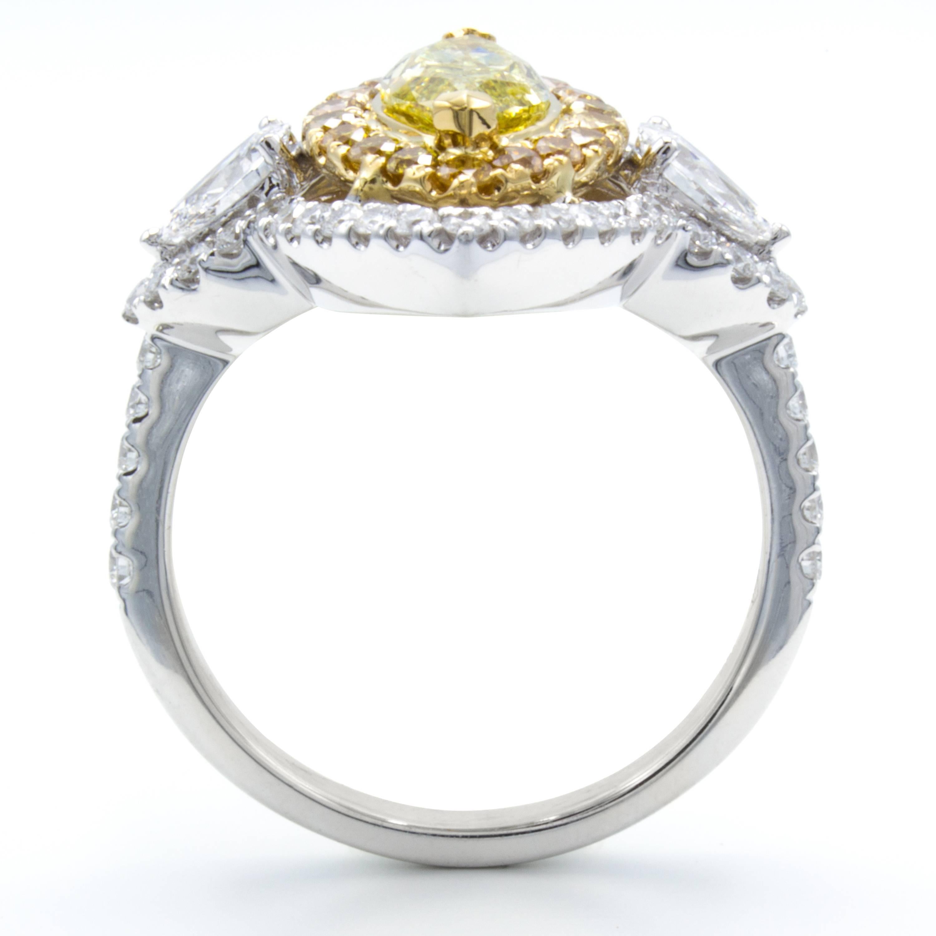 David Rosenberg .93 Carat FIY GIA Marquise Halo Three-Stone Diamond Ring In New Condition In Boca Raton, FL