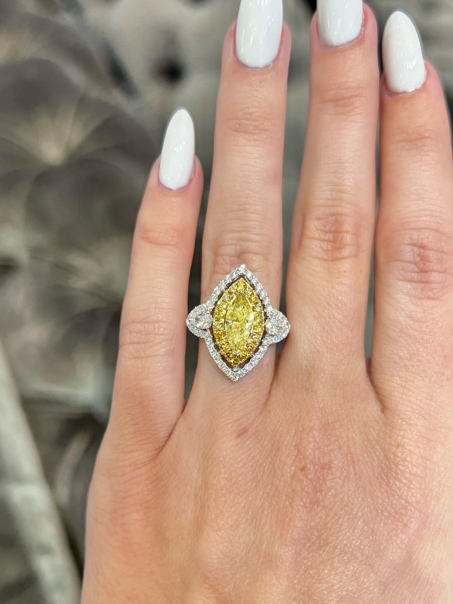 David Rosenberg .93 Carat  FIY GIA Marquise Halo Three-Stone Diamond Ring For Sale 4