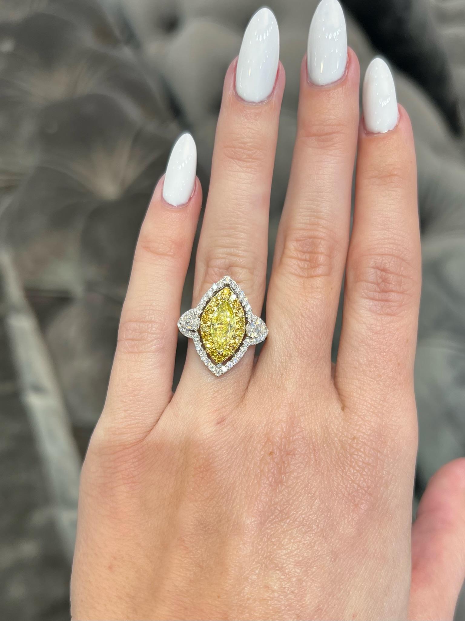 David Rosenberg .93 Carat  FIY GIA Marquise Halo Three-Stone Diamond Ring For Sale 6
