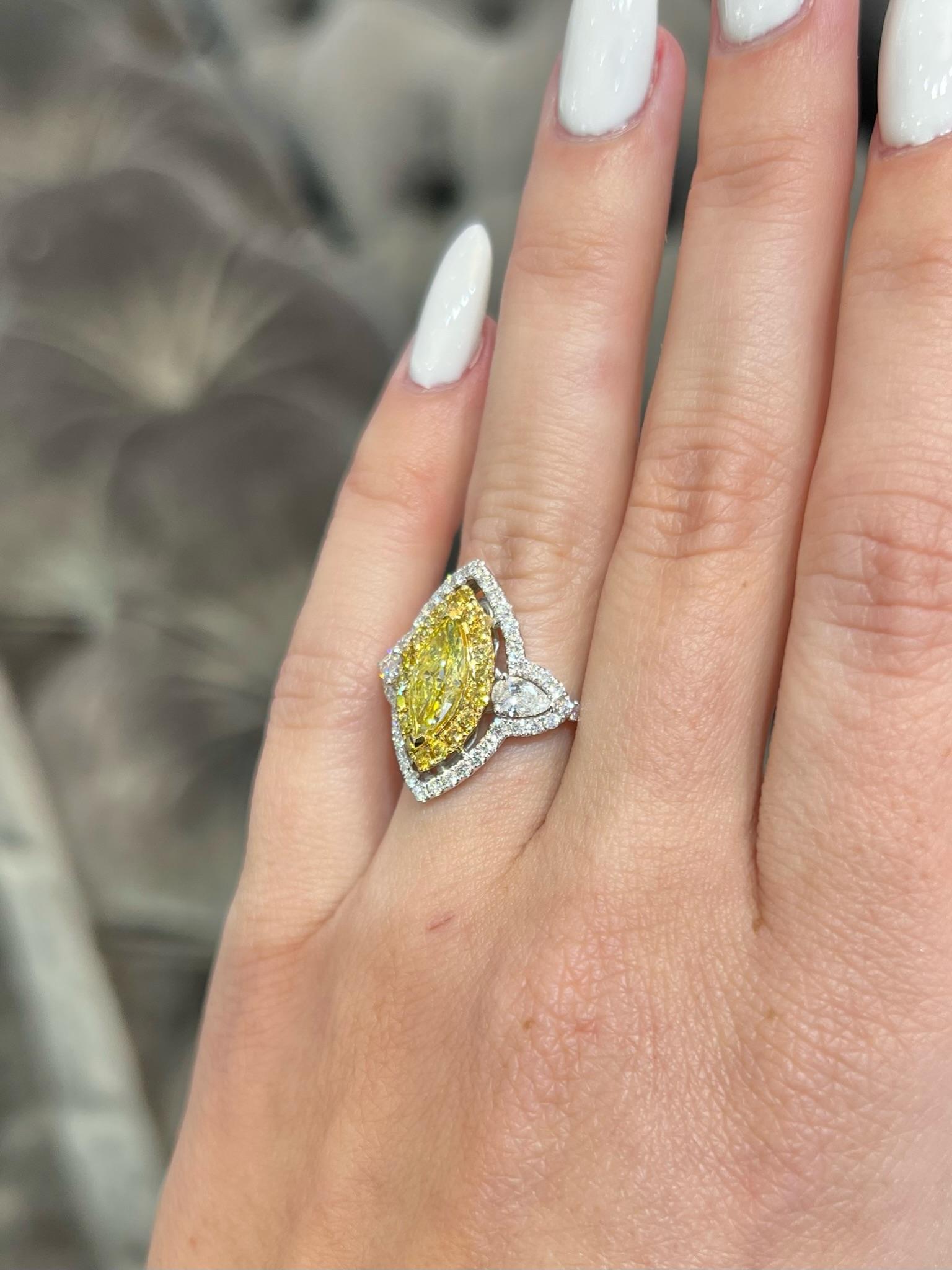 David Rosenberg .93 Carat  FIY GIA Marquise Halo Three-Stone Diamond Ring For Sale 7
