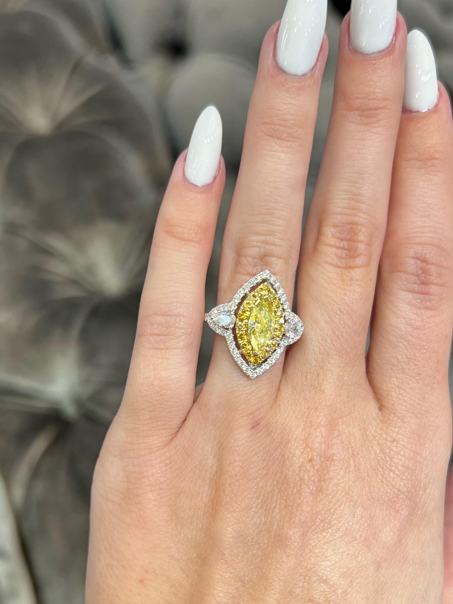 David Rosenberg .93 Carat  FIY GIA Marquise Halo Three-Stone Diamond Ring For Sale 8