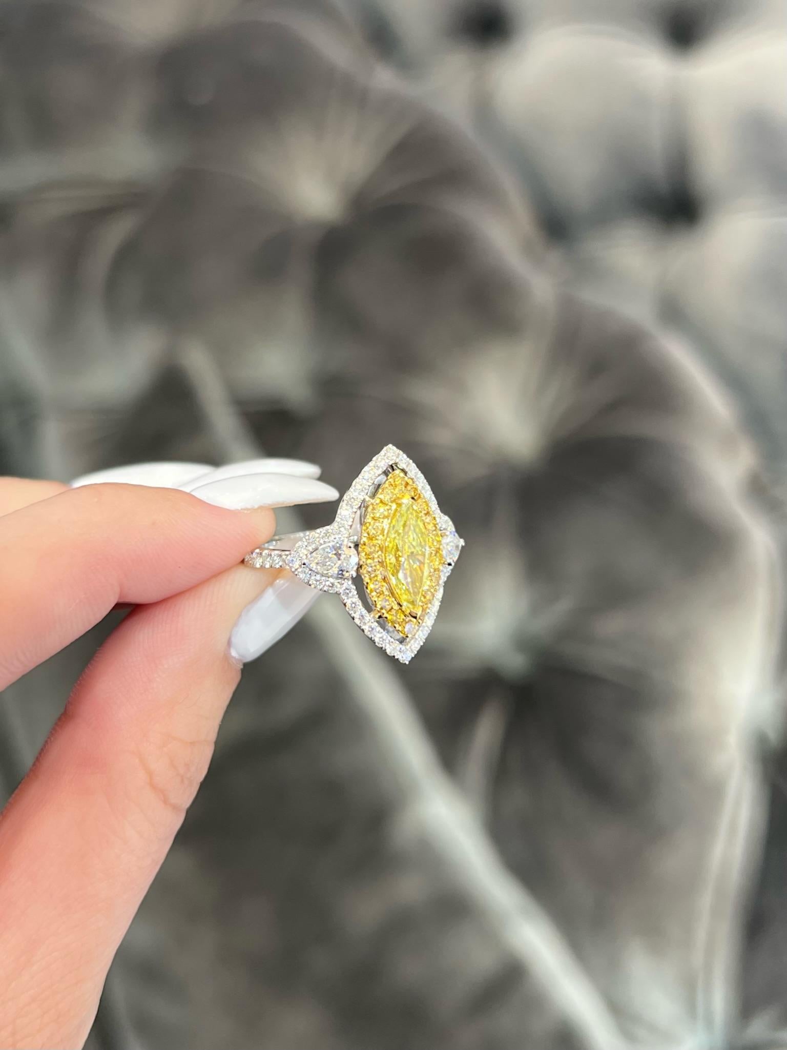 David Rosenberg .93 Carat  FIY GIA Marquise Halo Three-Stone Diamond Ring For Sale 9