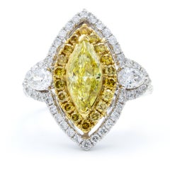 David Rosenberg .93 Carat  FIY GIA Marquise Halo Three-Stone Diamond Ring