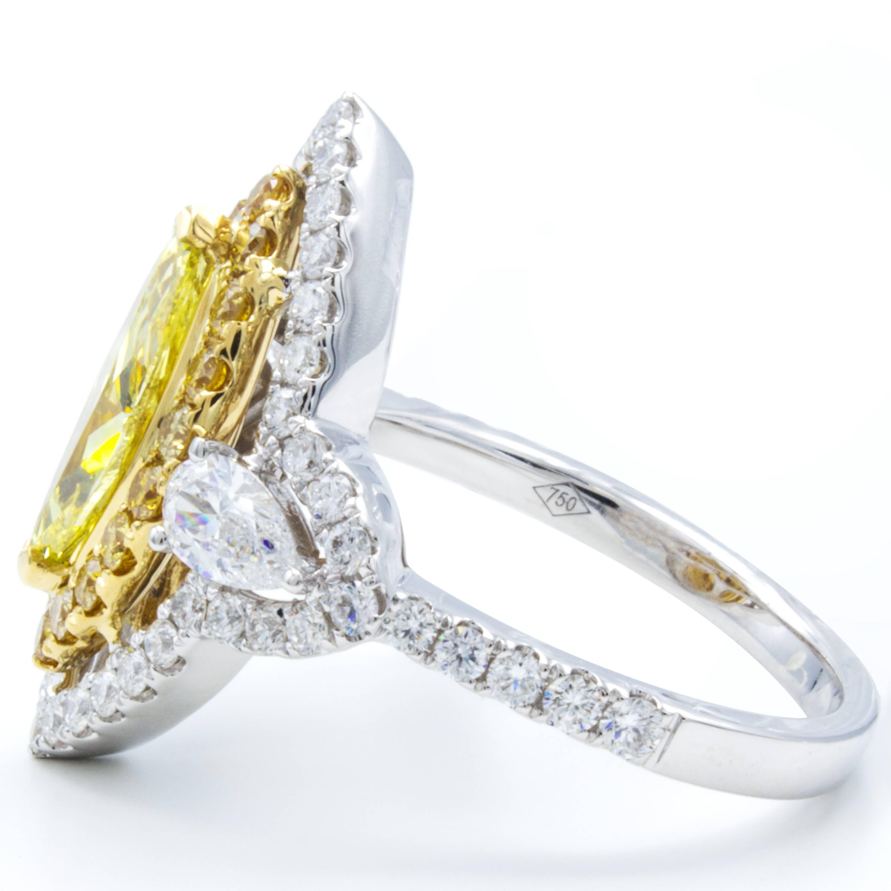Marquise Cut David Rosenberg .93 Carat  FIY GIA Marquise Halo Three-Stone Diamond Ring For Sale