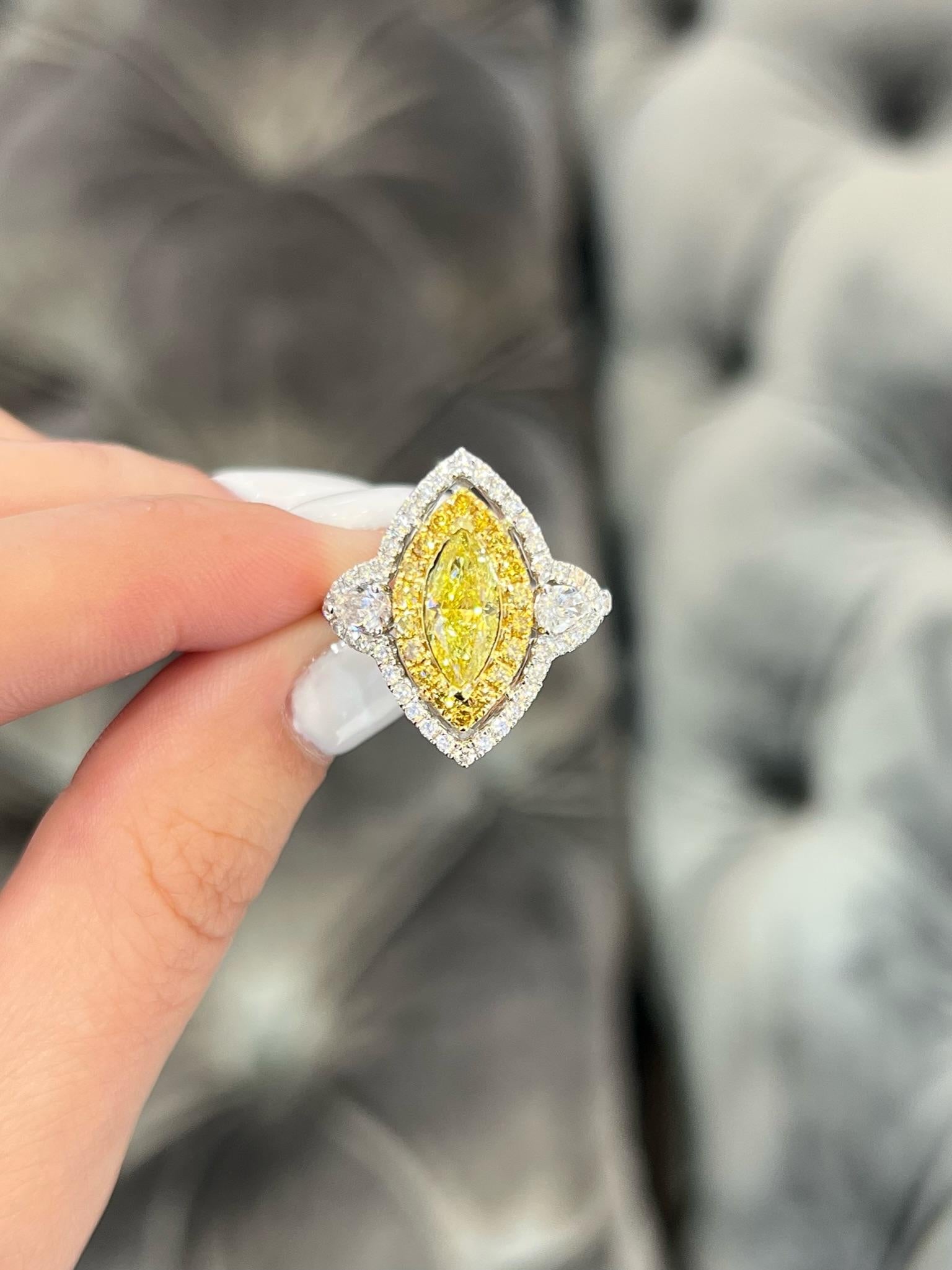 David Rosenberg .93 Carat  FIY GIA Marquise Halo Three-Stone Diamond Ring For Sale 3