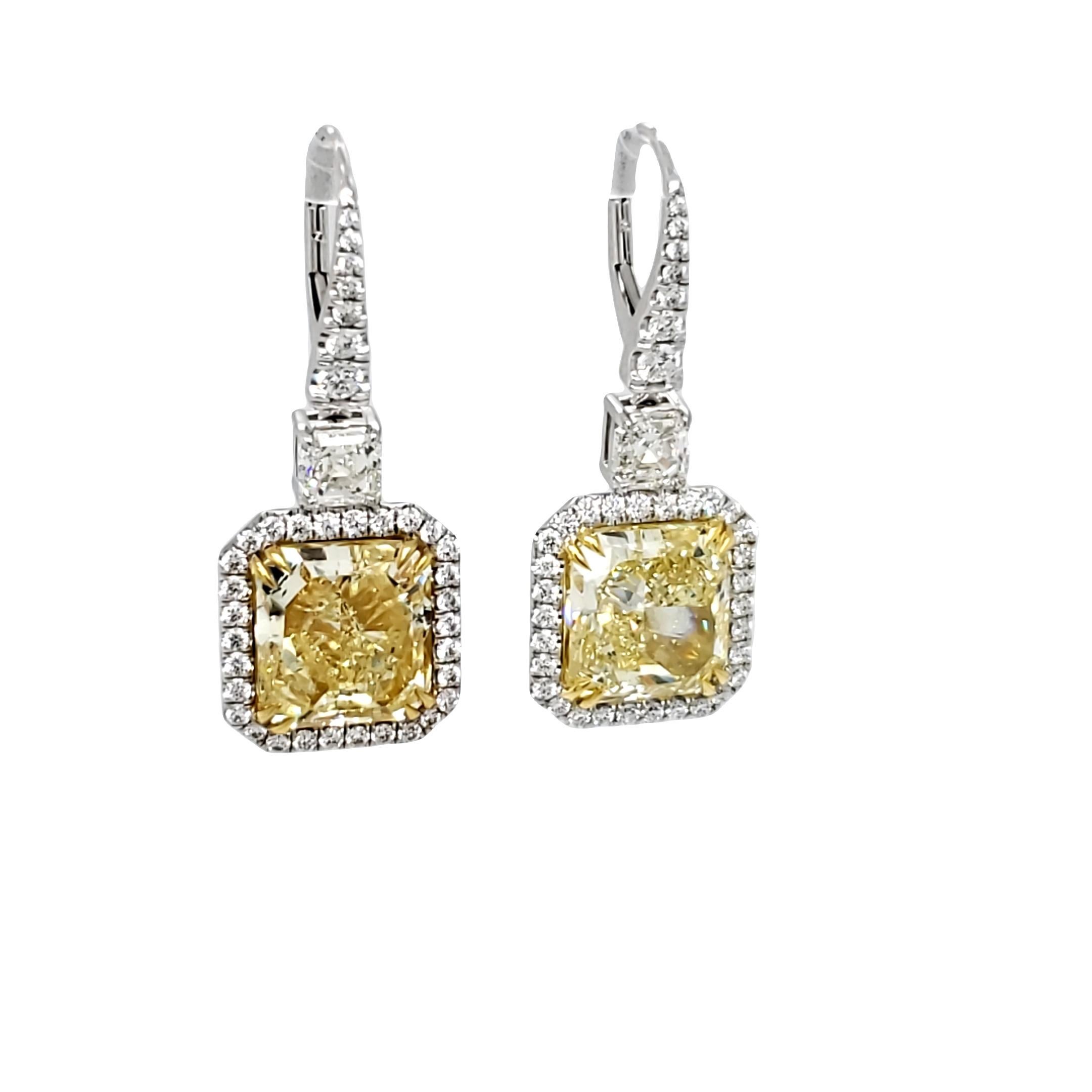 Women's David Rosenberg 9.68 Carat Radiant Cut Fancy Yellow GIA Diamond Drop Earrings For Sale