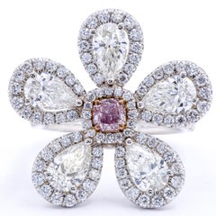 David Rosenberg Fancy Purple Pink Radiant GIA Pear Shape Flower Diamond Ring