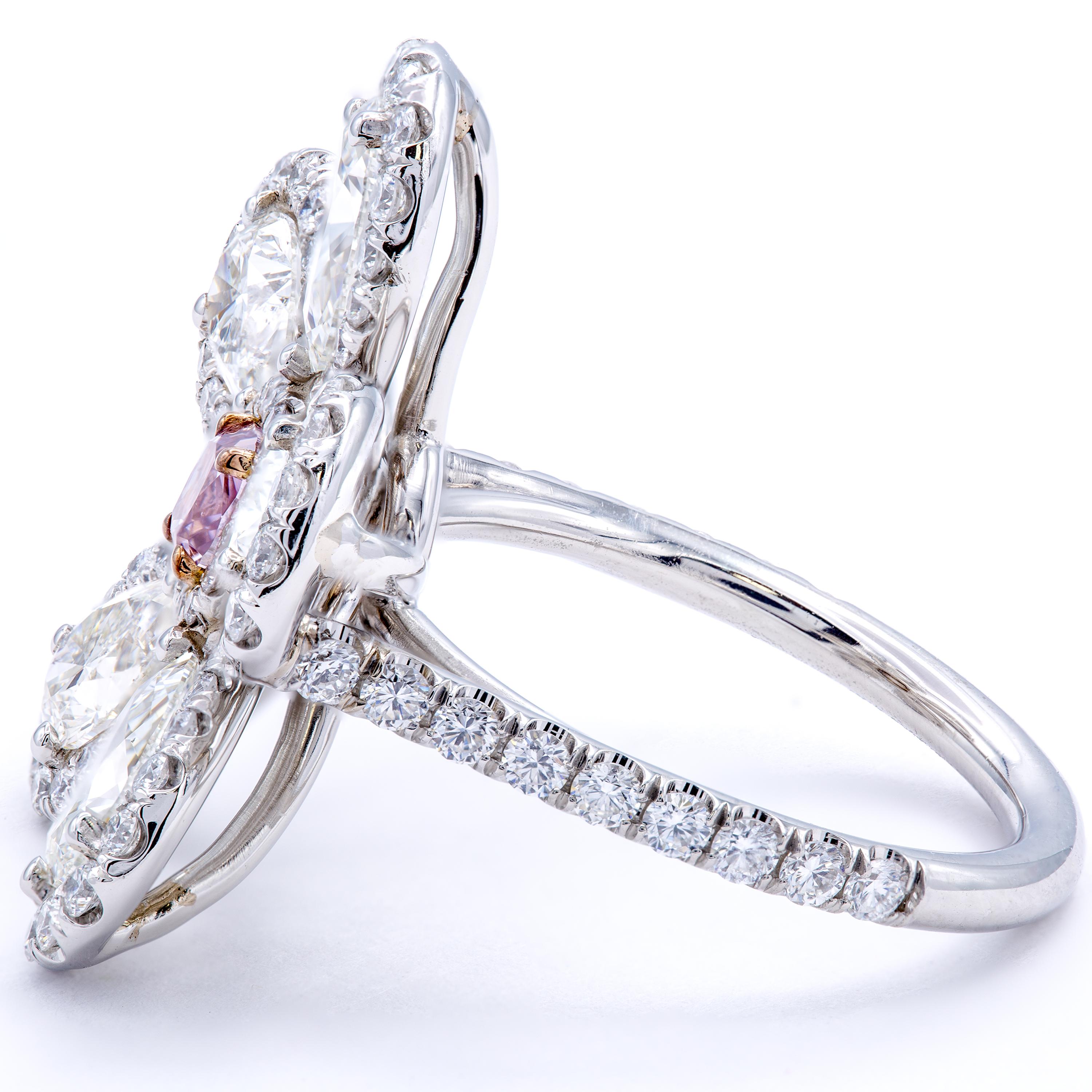 Modern David Rosenberg Fancy Purple Pink Radiant GIA Pear Shape Flower Diamond Ring