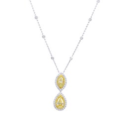 David Rosenberg Fancy Yellow Marquise and Pear Shape Diamond Pendant Necklace