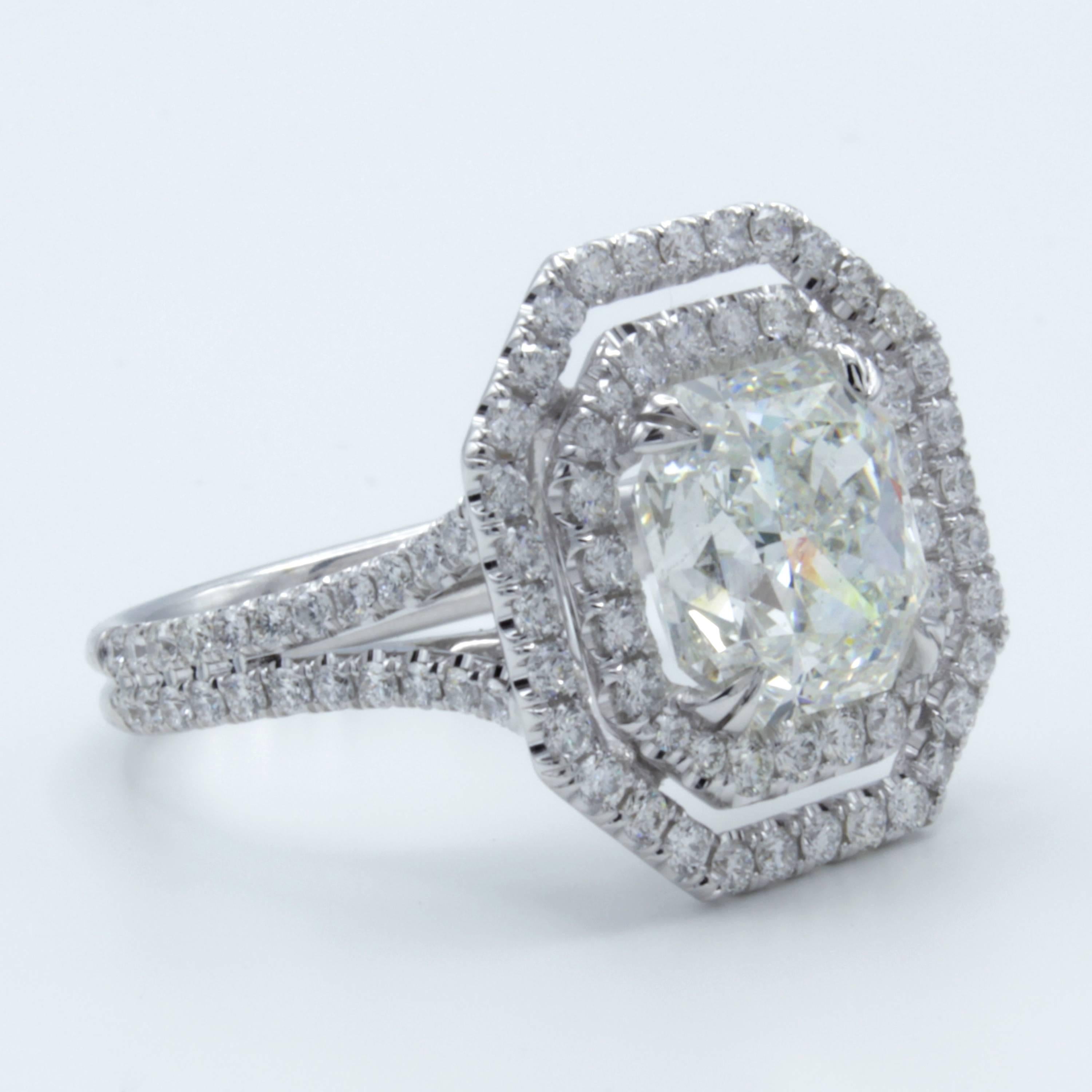 Women's David Rosenberg 3.51 Carat Radiant GIA 18kt White Gold Diamond Engagement Ring