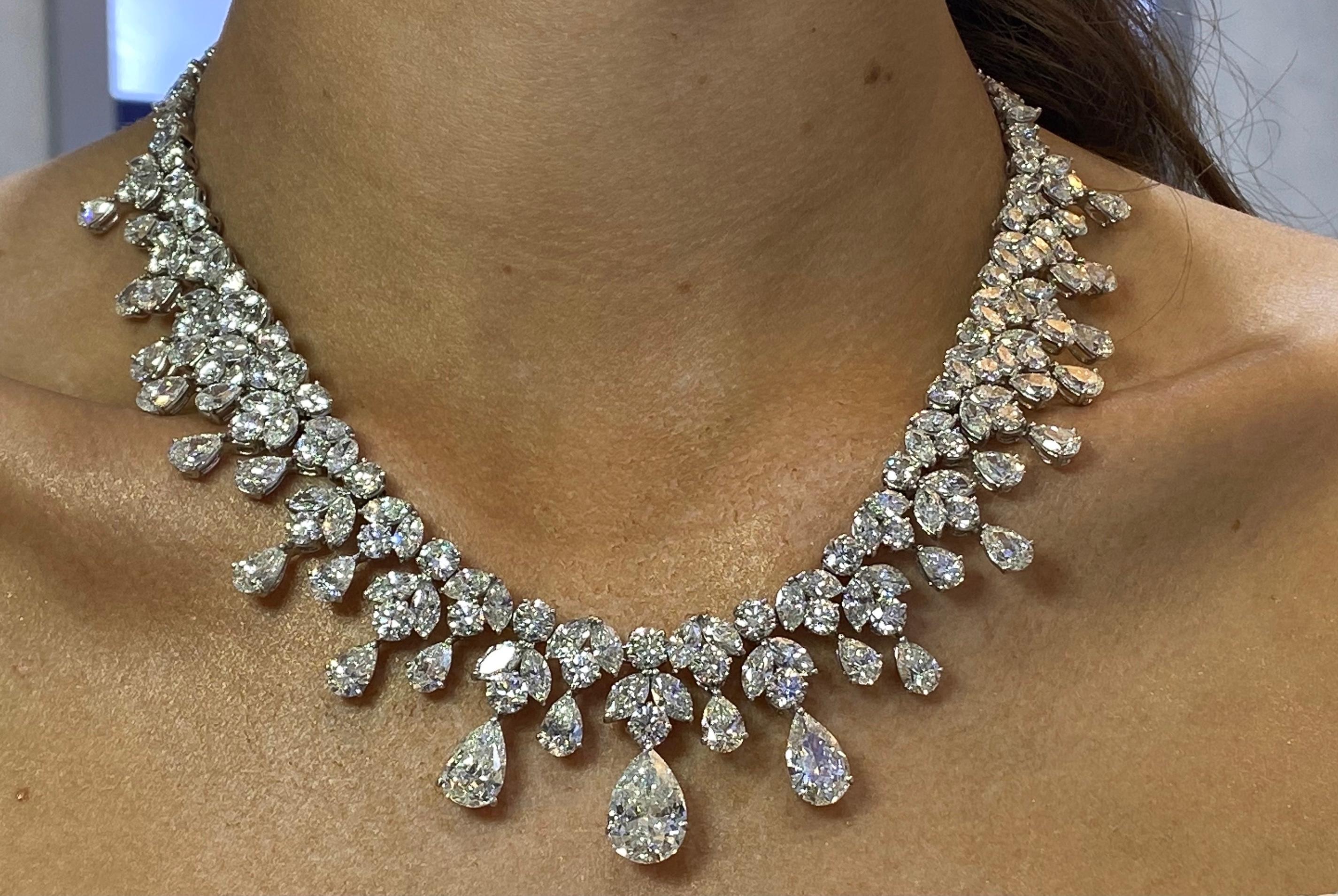 Round Cut David Rosenberg Platinum 96 Carats Pear and Round Shape Diamond Tiara Necklace  For Sale
