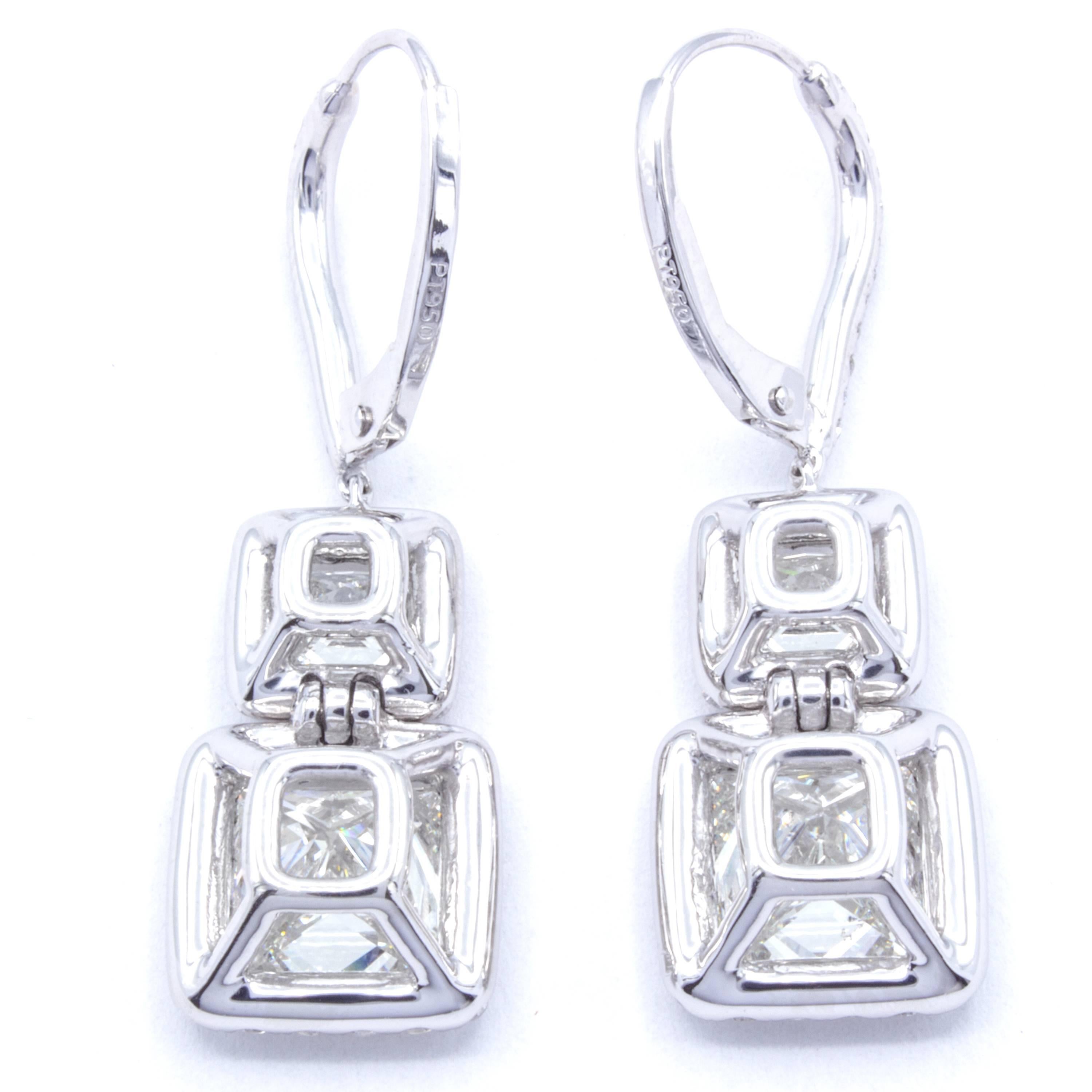 David Rosenberg Princess Cut Halo Diamond Platinum Lever Back Earrings In New Condition In Boca Raton, FL