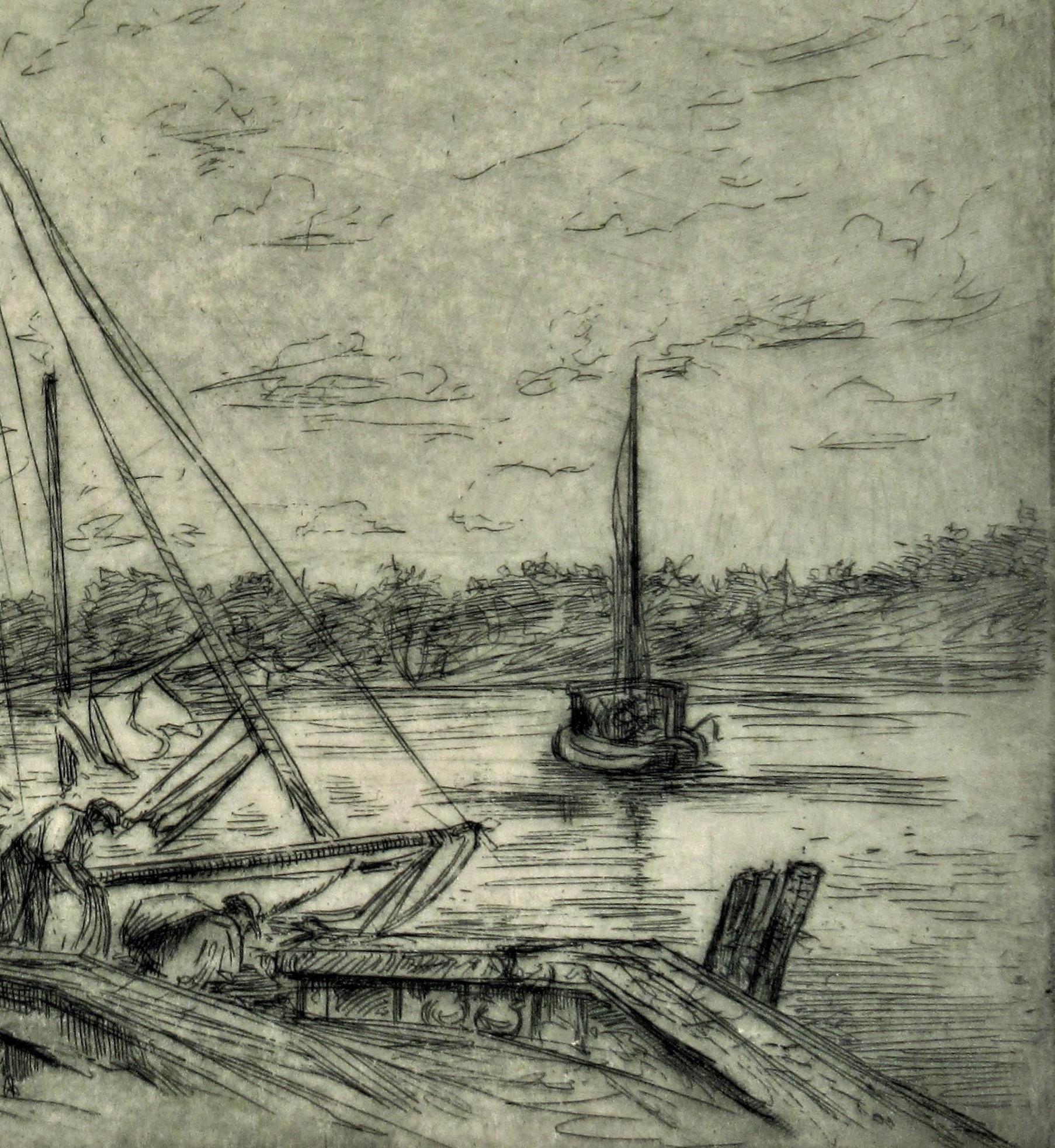 Bay Harbor (Grau), Figurative Print, von David Rosenthal