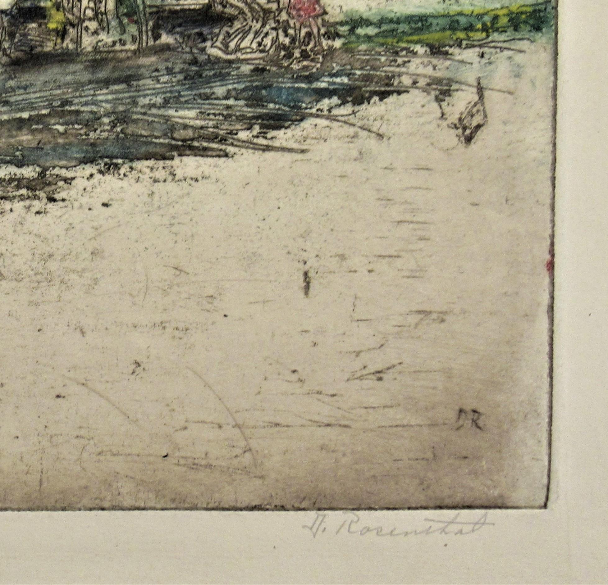 Artista:   David Rosenthal (estadounidense, 1876-1949)
Título:  Parque Bayfront, Miami Florida
Año:   c.1940
Medio:	Aguafuerte en color con aguatinta
Tamaño de la imagen (marca de placa):  9 x 11 pulgadas
Tamaño de la hoja:  10 x 12,25