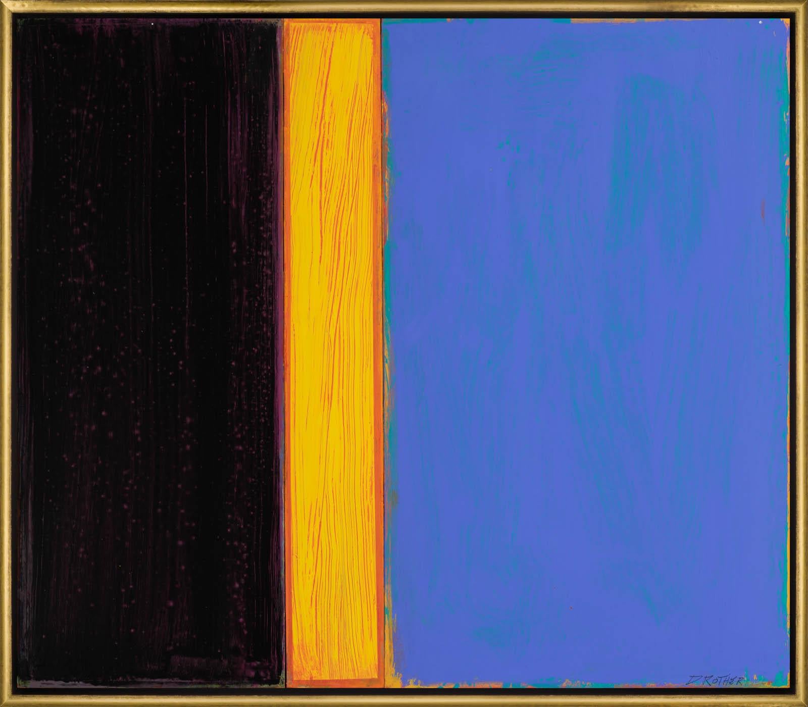 David Rothermel Abstract Painting - "Meadowlark" Blue, Orange, and Black Encaustic Color Blocking on Panels