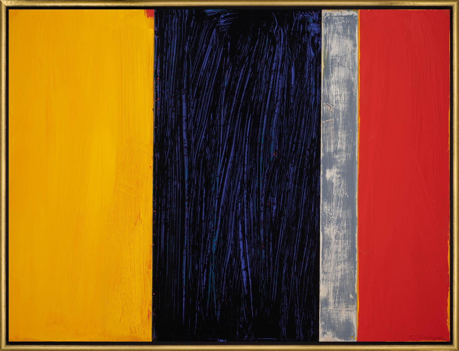 David Rothermel Abstract Painting - "Vitruvius" Yellow, Black, Red, and Gray Color Blocking on Panel