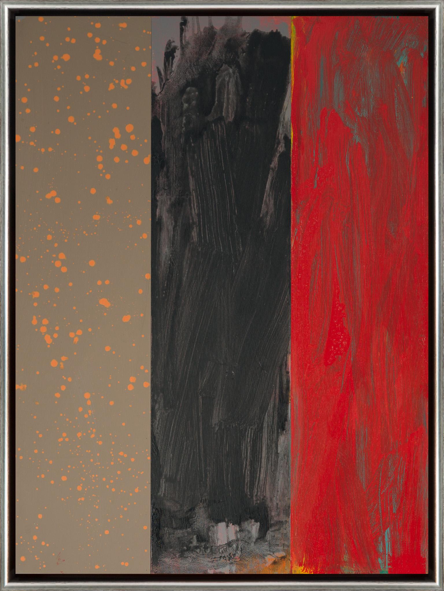 David Rothermel Abstract Painting - "Vulcana" Brown, Red, and Black Colorblocking on Panel