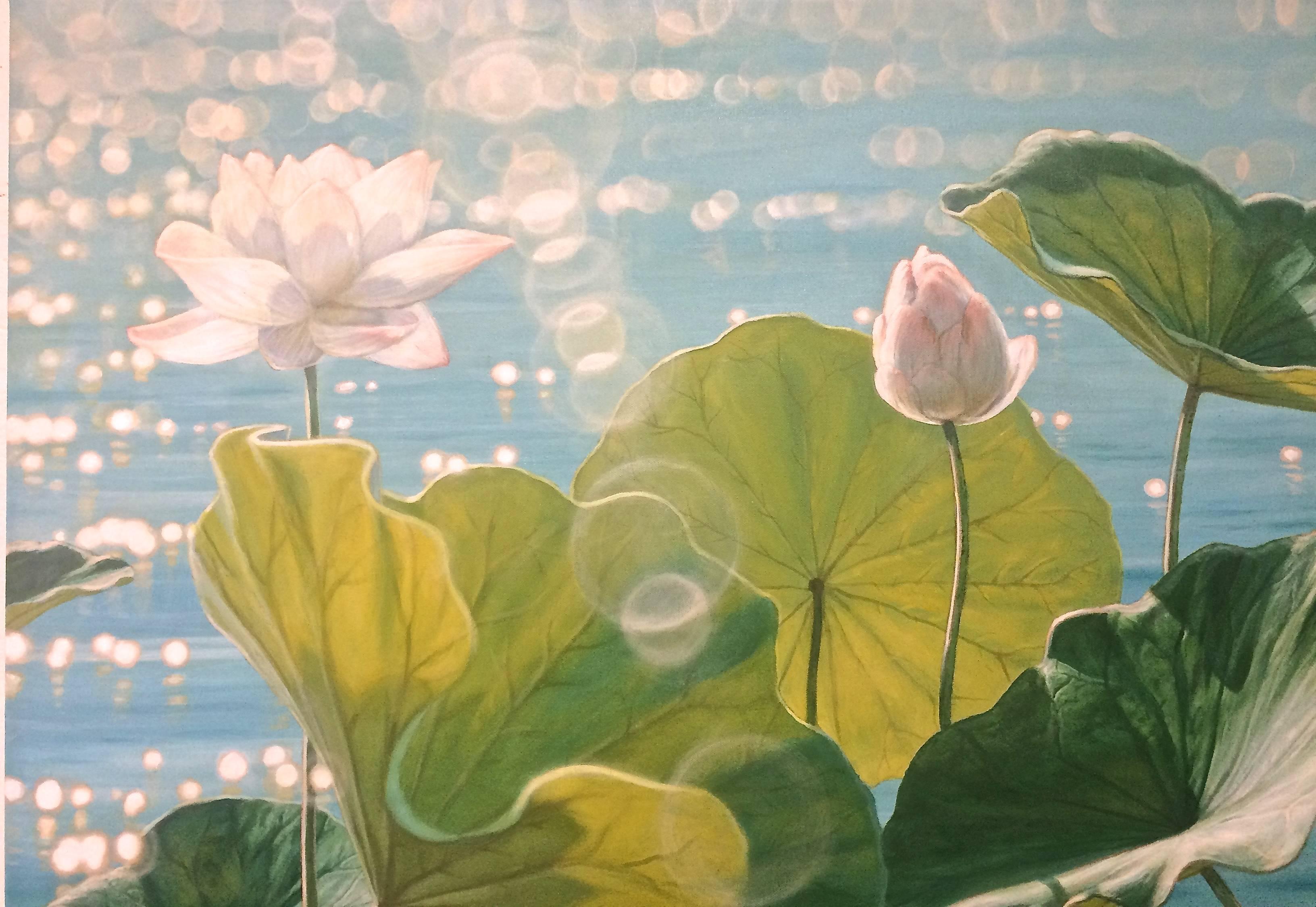 Lotus Position - Gray Still-Life Painting by David Ruhe