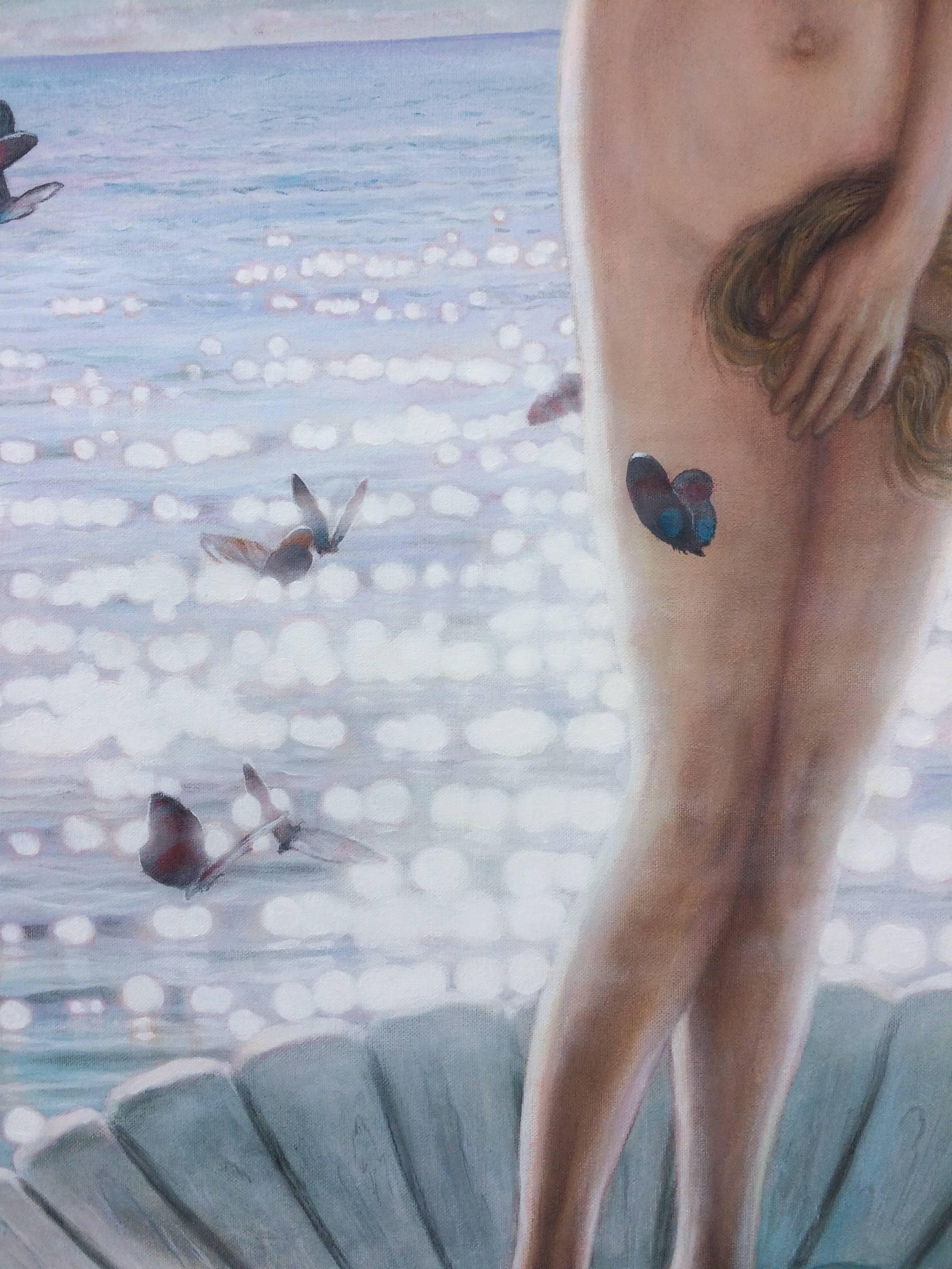 Venus Rising Nude (Blau), Figurative Painting, von David Ruhe
