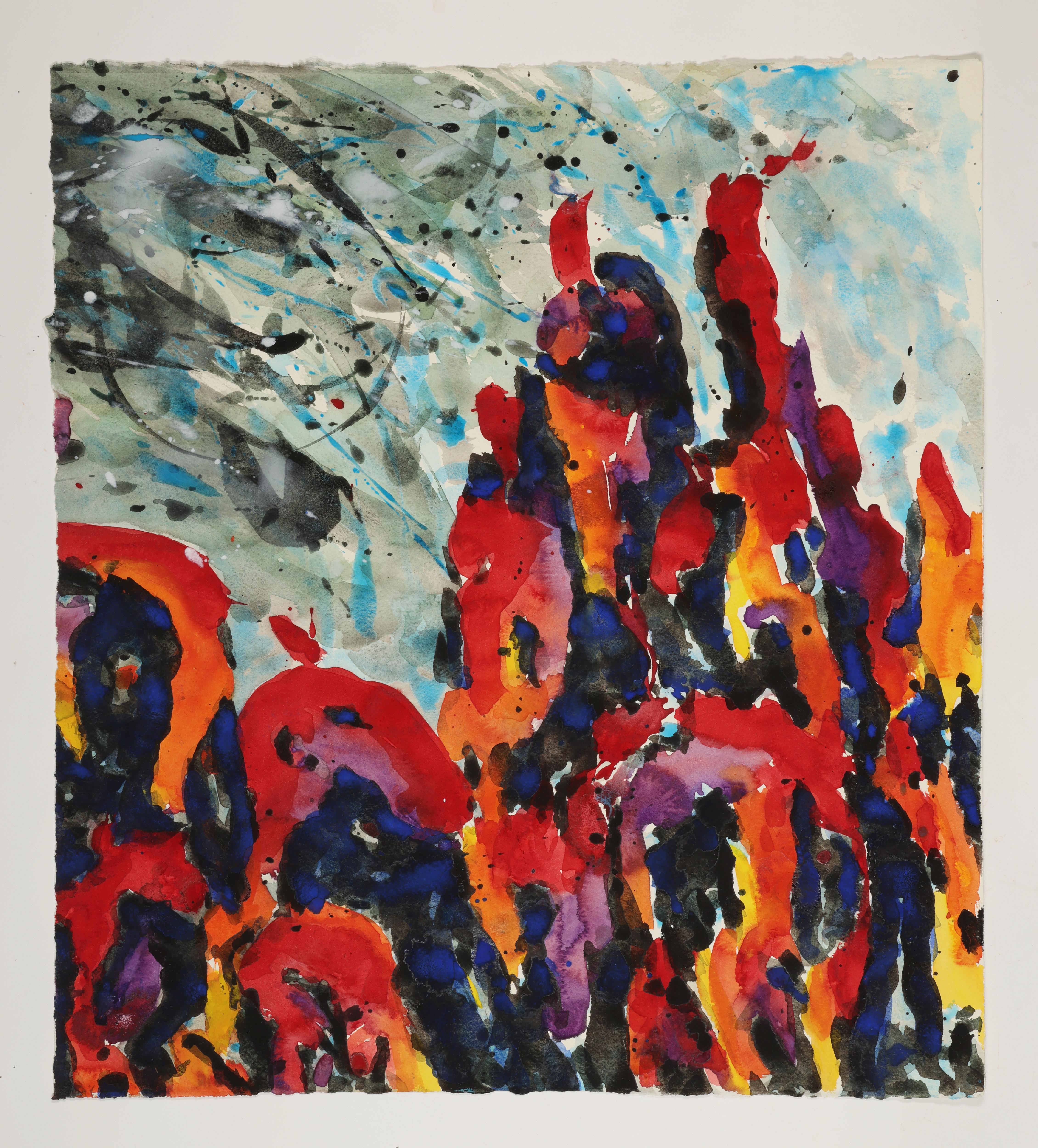 Abstract Watercolor Painting, 'Design for Land', C. 1997 by David Ruth