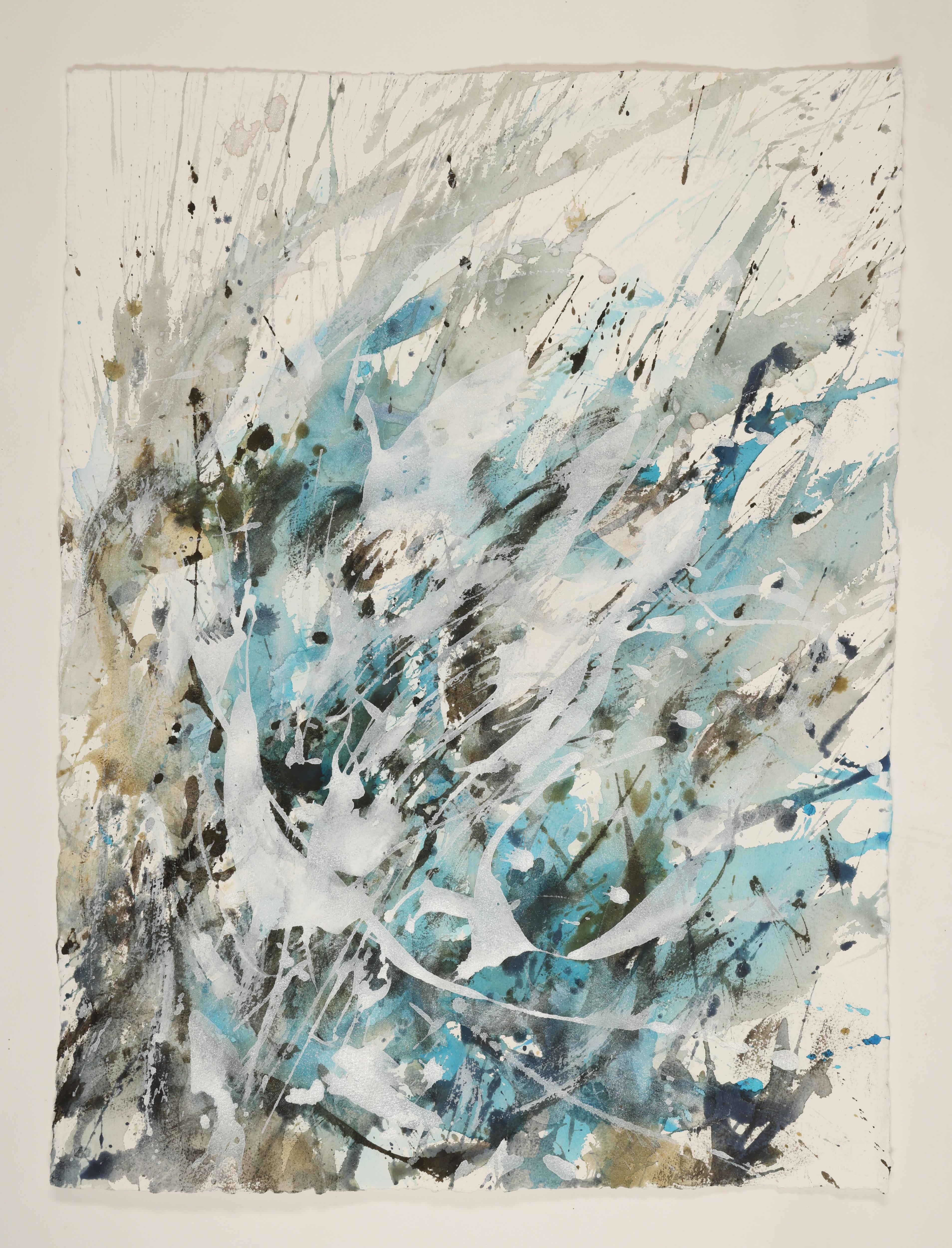 This is a contemporary abstract watercolor painting by artist David Ruth. This series of paintings often feature bright colors and vibrant layouts that draw the viewer in. They are created to help conceptualize his work before turning it into cast