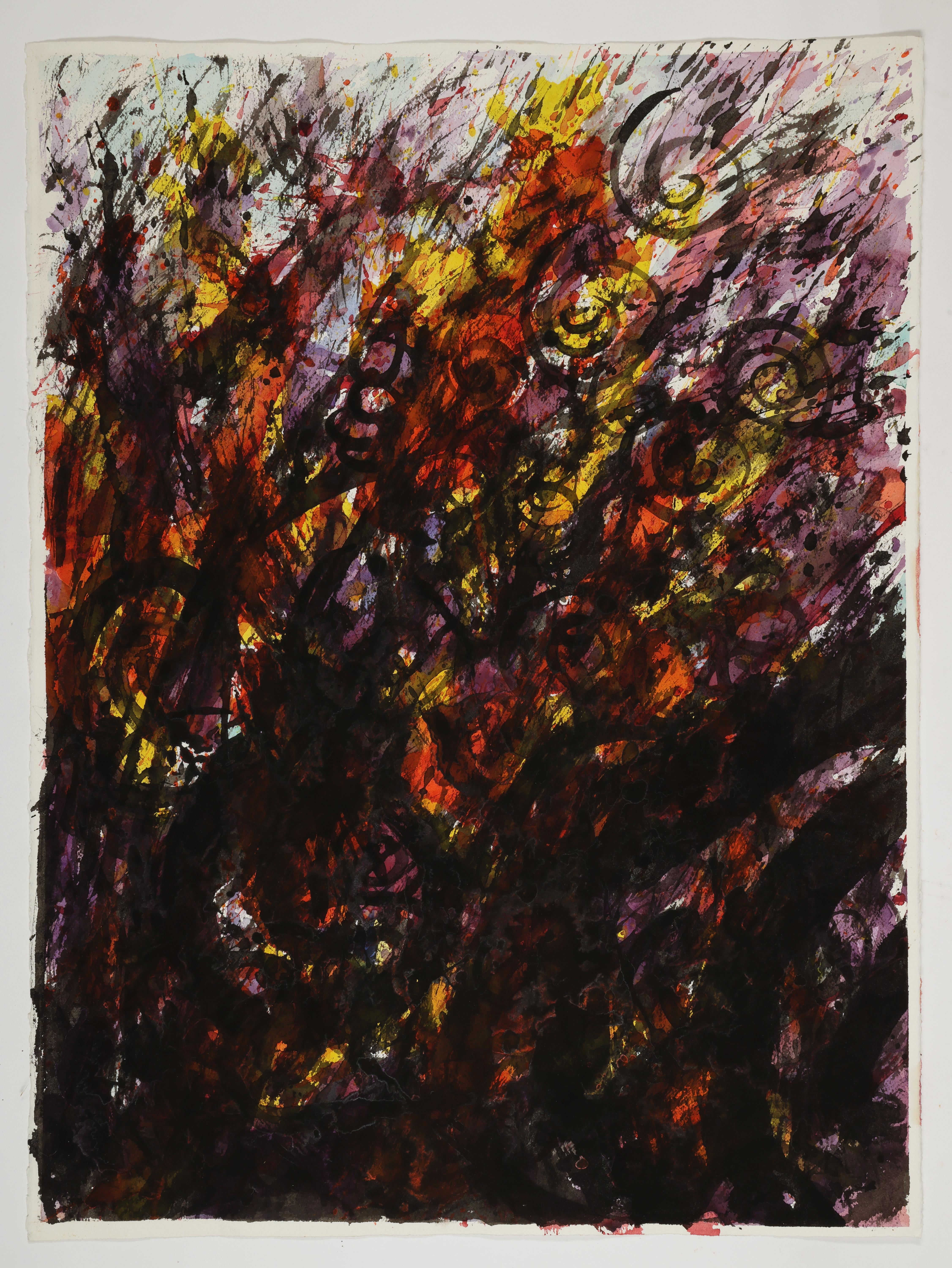 Dies ist ein zeitgenössisches abstraktes Aquarell des Künstlers David Ruth. Diese Gemäldeserie zeichnet sich oft durch leuchtende Farben und lebendige Layouts aus, die den Betrachter in ihren Bann ziehen. Sie sollen ihm helfen, seine Arbeit zu