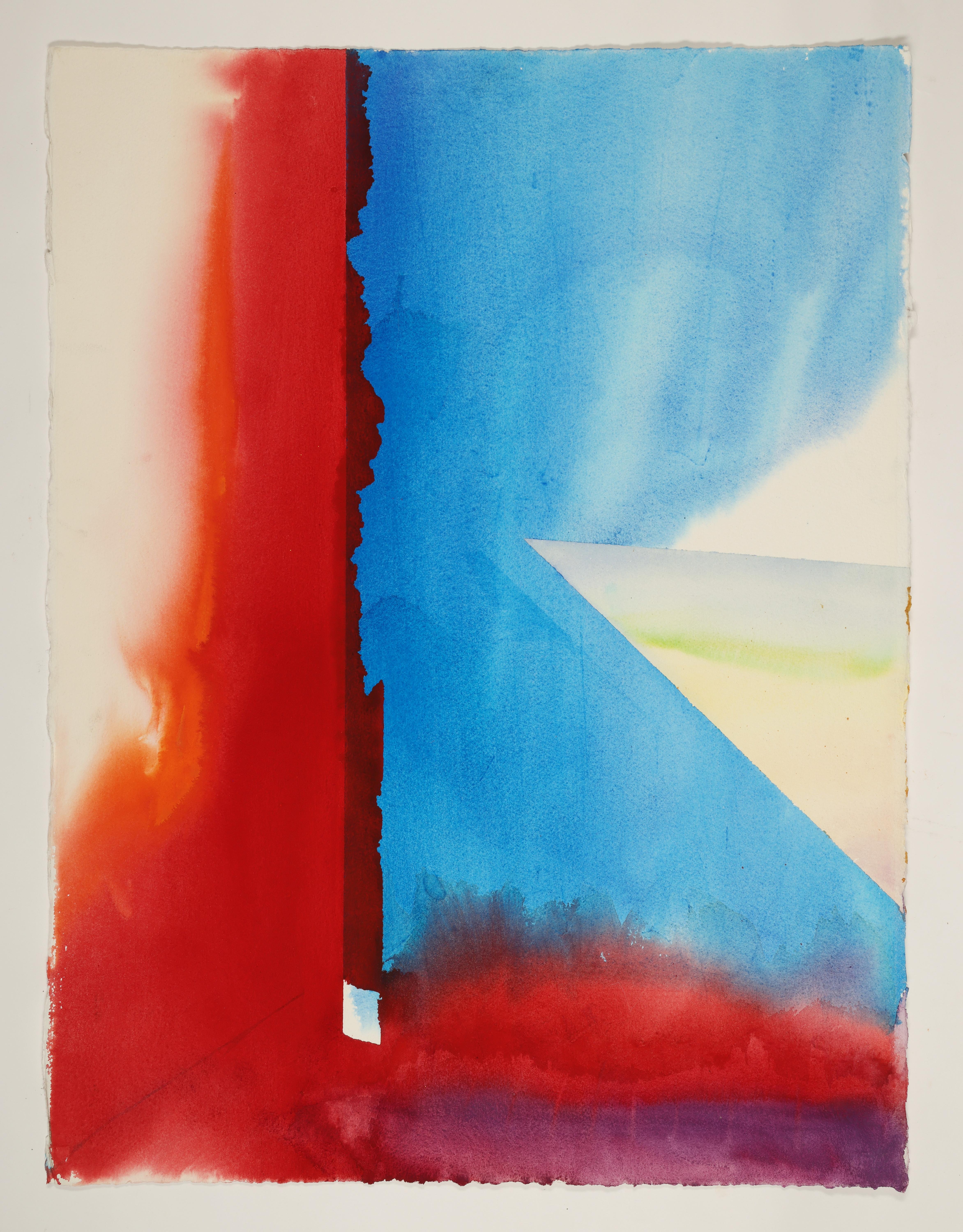 This is a contemporary abstract watercolor painting by artist David Ruth. This series of paintings often feature bright colors and vibrant layouts that draw the viewer in. They are created to help conceptualize his work before turning it into cast