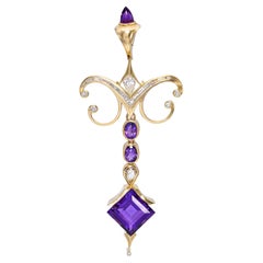 David Sacco 18k Yellow Gold Amethyst & Diamond Hand Fabricated Pendant