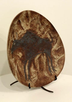 David Salk Ceramic Dish Buffalo Motif