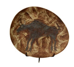 David Salk Ceramic Dish Buffalo Motif
