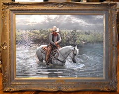 „ALONG THE NUECES“ COWBOY ON HORSE BACK FRAMED 40X50