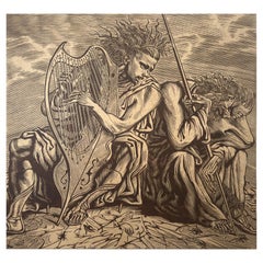 Pannello da parete contemporaneo con intarsio in legno pregiato David e Saul, in stock