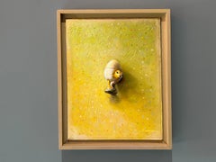 "Pasqua" Pittura a olio su tela incisa, Pulcini, Dot Dot, Giallo, con cornice