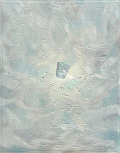 Pittura a olio su tela incisa 'Gin', post-moderna, toni freddi e neutri, incorniciata