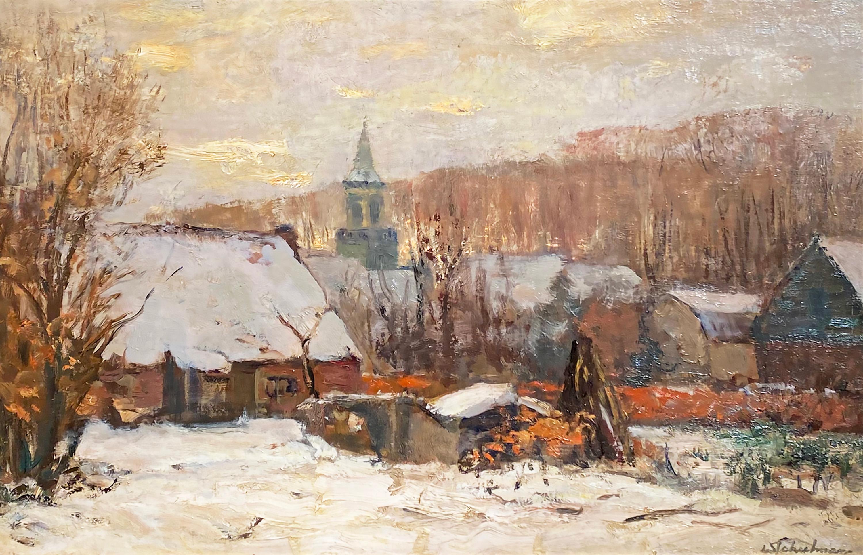 David Schulman Landscape Painting - Village Under the Snow
