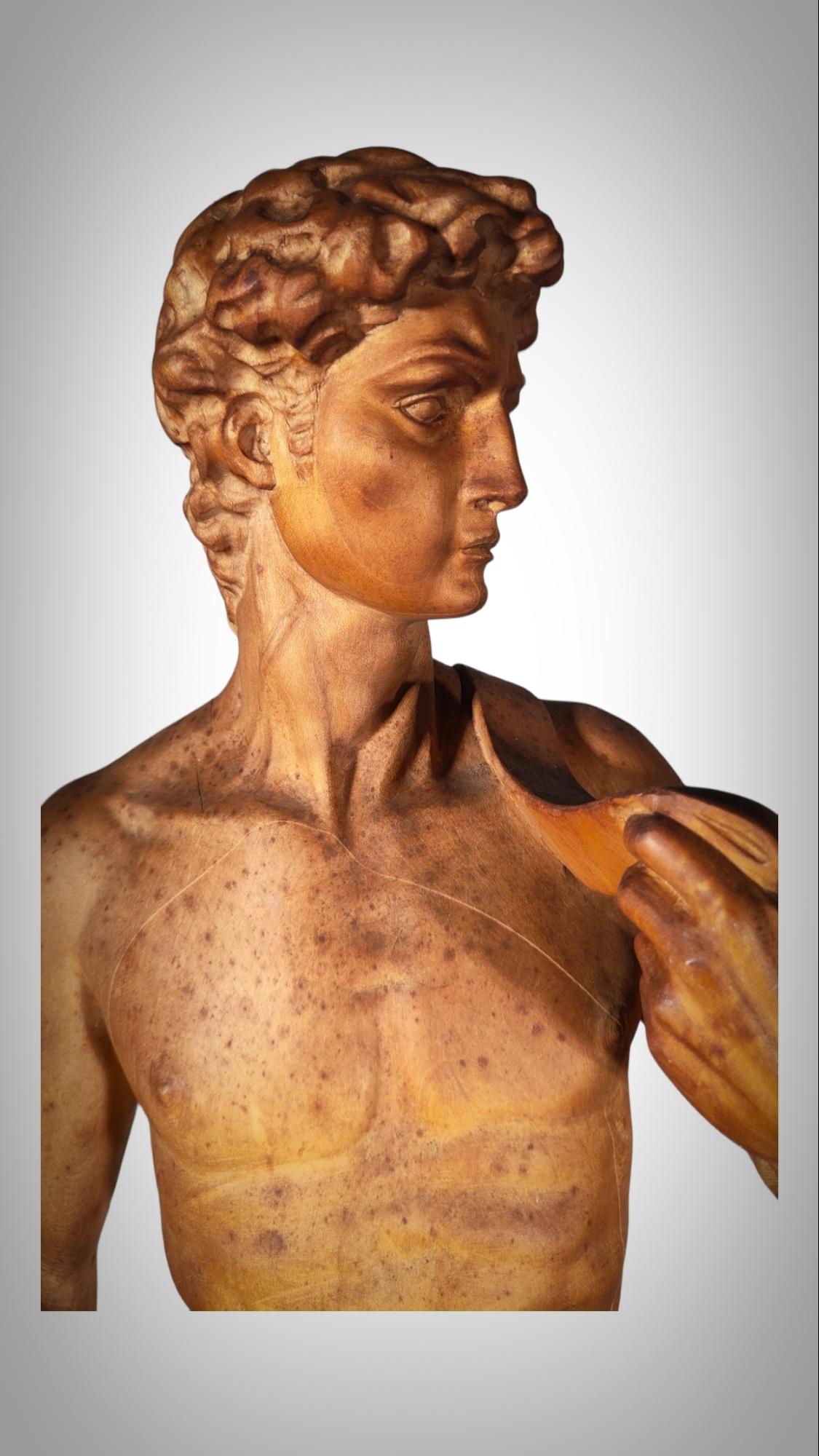 DAVID SCULPTURE IN WOOd
OLD SOLID WOOD HANDMADE SCULPTURE AT THE BEGINNING OF 1900, POSSIBLY ITALIAN SCHOOL. IT HAS A NICE PATINA AND IS IN VERY GOOD CONDITION. VERY DECORATIVE. MEASURES: 82X28X20 CM