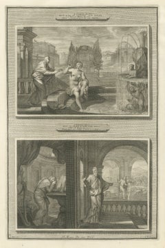 David Sees Bathsheba and Nathan Rebukes David, Pieter Mortier, circa 1700