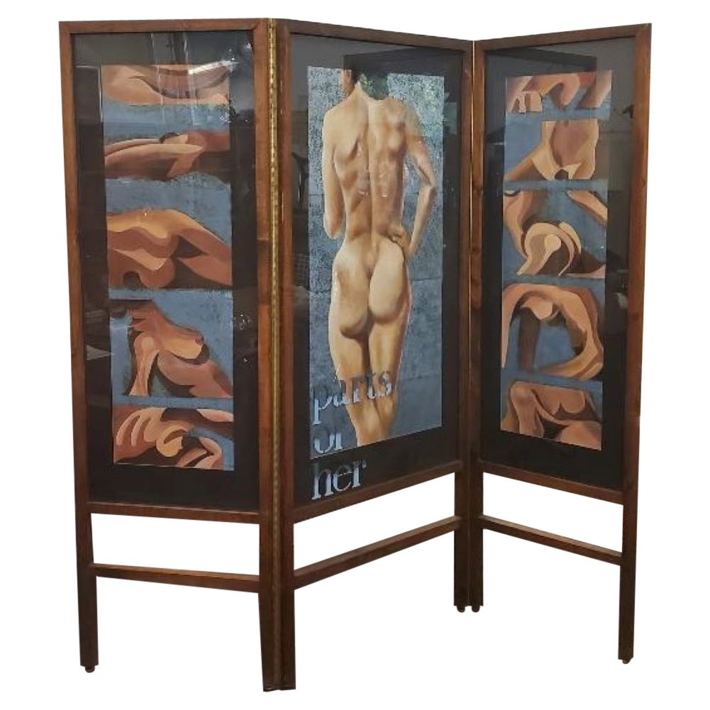 David Segel 3 Panel Floor Screen Signed & Titled "PARTS OF HER" 1970s Original